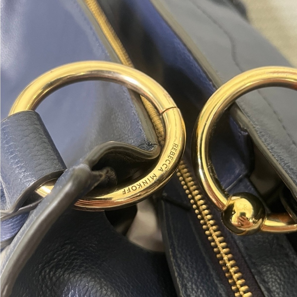 Rebecca minkoff navy and gold leather purse with tassel zipper - Picture 8 of 12